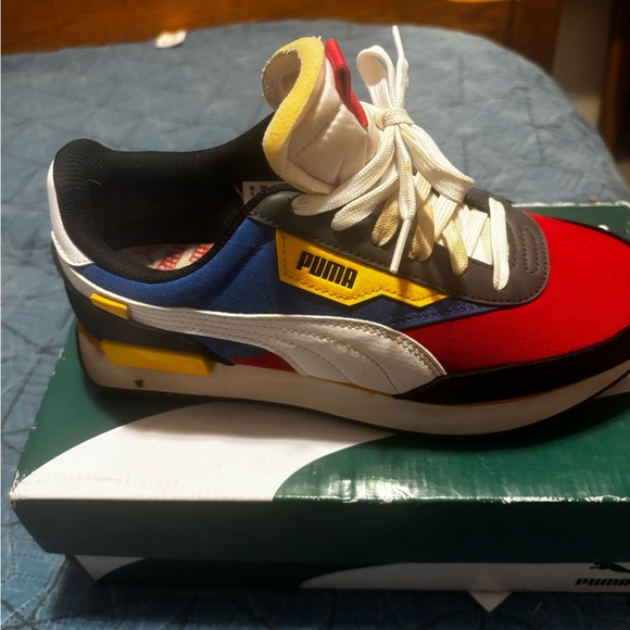 Puma Red, Blue, and Yellow Sneakers. Big kids size 7 fits women’s 8.5 or 9. - Picture 2 of 5